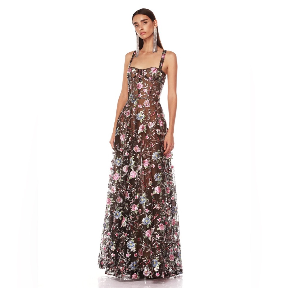NWT Bronx and Banco Midnight Embroidered Floral Gown US Size 10